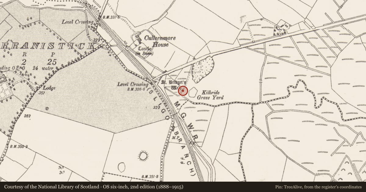 Ordnance Survey six-inch map, 2nd edition (1888–1915) covering the location of Ritual site - holy well, Culleen More, County Westmeath, with a pin at the register's coordinates