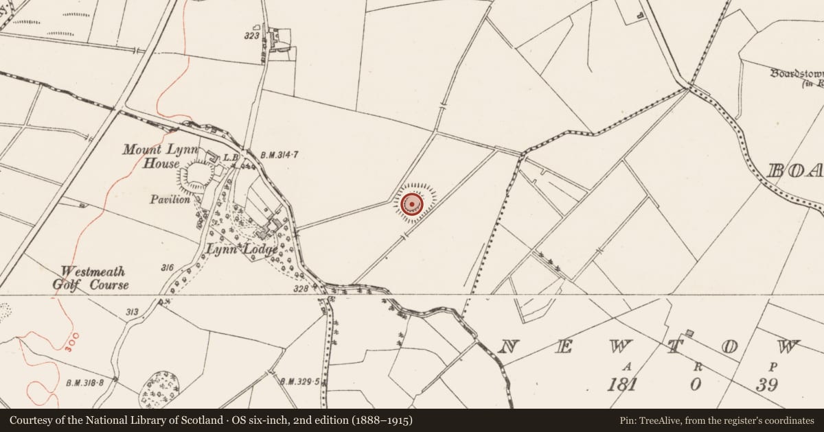 Ordnance Survey six-inch map, 2nd edition (1888–1915) covering the location of Ringfort - rath, Ballinderry, County Westmeath, with a pin at the register's coordinates
