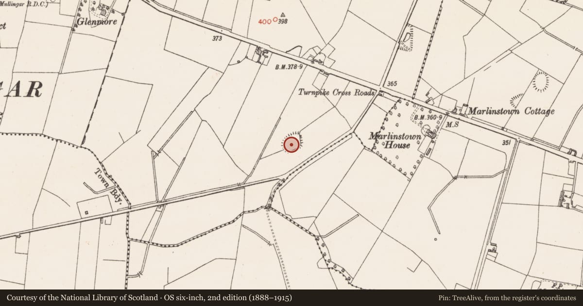 Ordnance Survey six-inch map, 2nd edition (1888–1915) covering the location of Ringfort - rath, Petitswood, County Westmeath, with a pin at the register's coordinates