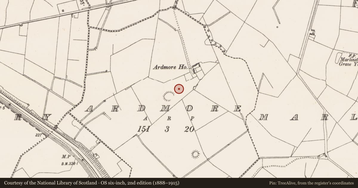 Ordnance Survey six-inch map, 2nd edition (1888–1915) covering the location of House - indeterminate date, Ardmore, County Westmeath, with a pin at the register's coordinates