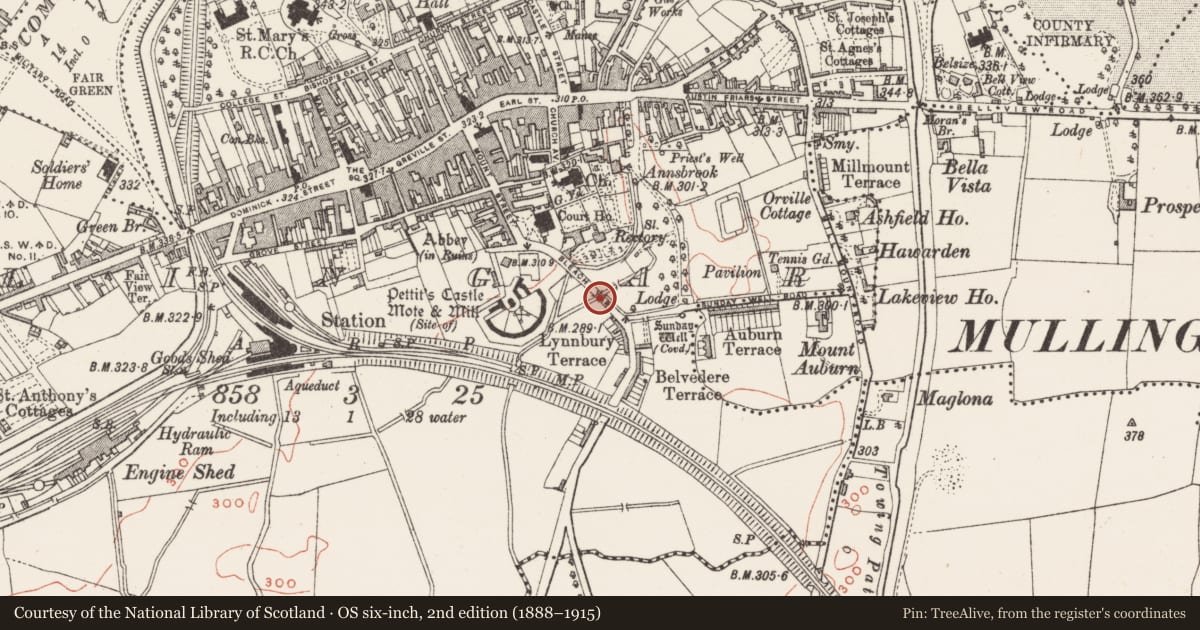 Ordnance Survey six-inch map, 2nd edition (1888–1915) covering the location of Ford, Mullingar, County Westmeath, with a pin at the register's coordinates
