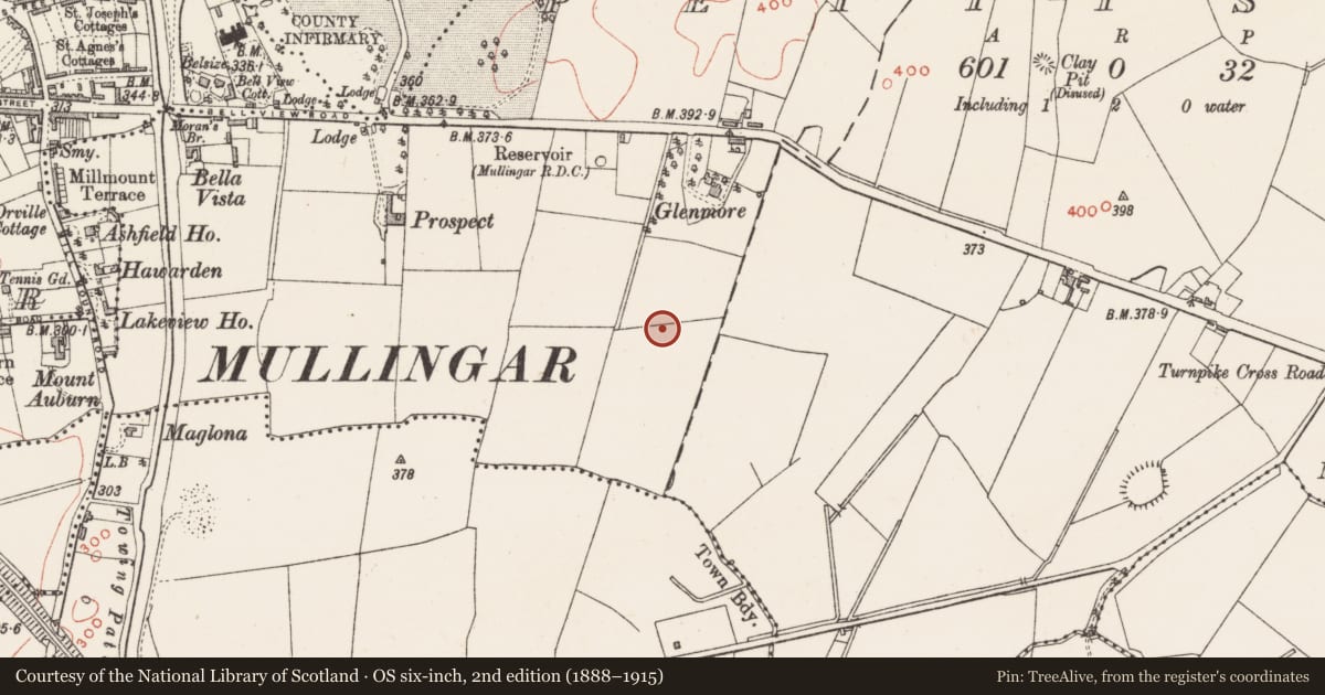 Ordnance Survey six-inch map, 2nd edition (1888–1915) covering the location of Souterrain, Petitswood, County Westmeath, with a pin at the register's coordinates