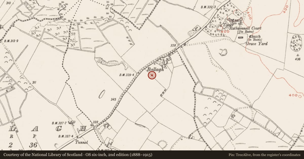 Ordnance Survey six-inch map, 2nd edition (1888–1915) covering the location of Battlefield, County Westmeath, with a pin at the register's coordinates