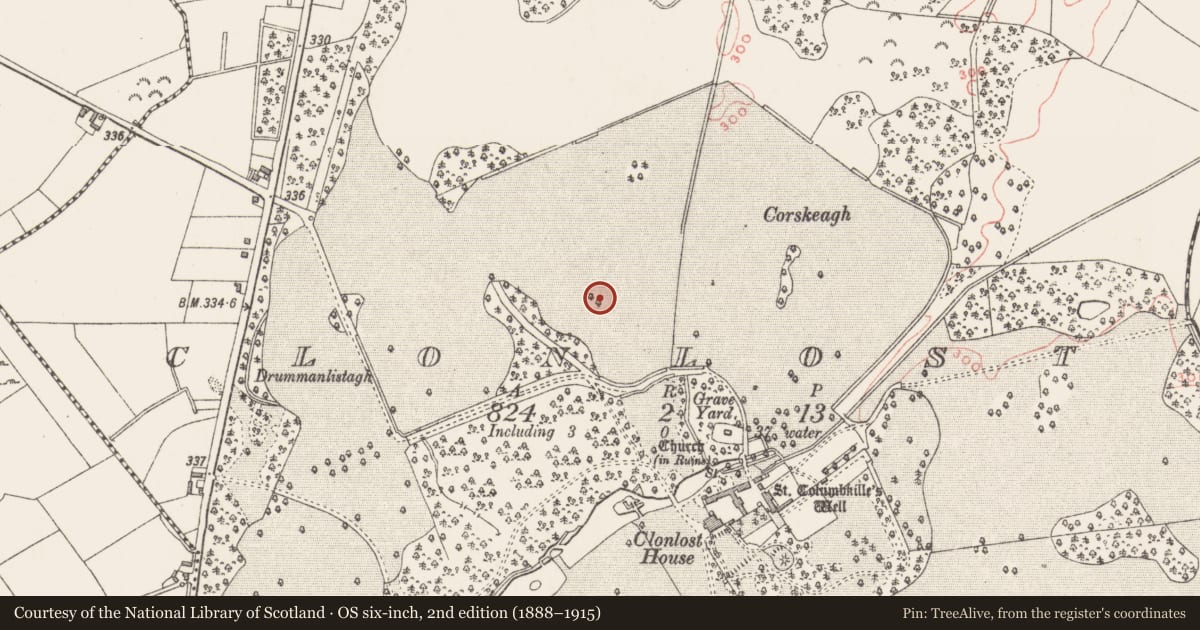 Ordnance Survey six-inch map, 2nd edition (1888–1915) covering the location of Mound, Clonlost, County Westmeath, with a pin at the register's coordinates