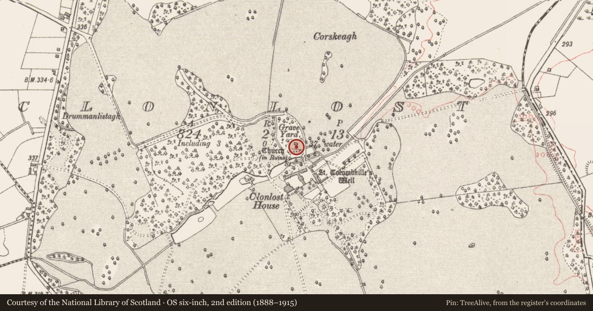 Ordnance Survey six-inch map, 2nd edition (1888–1915) covering the location of Chapel, Clonlost, County Westmeath, with a pin at the register's coordinates