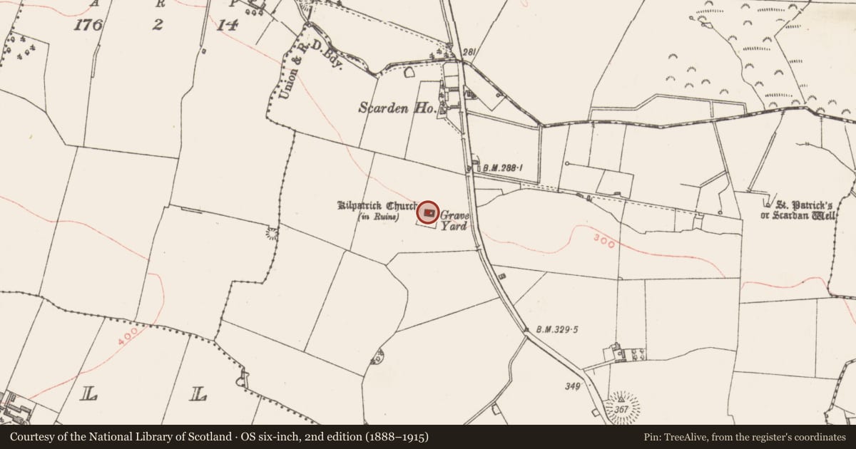 Ordnance Survey six-inch map, 2nd edition (1888–1915) covering the location of Church, Corbetstown, County Westmeath, with a pin at the register's coordinates