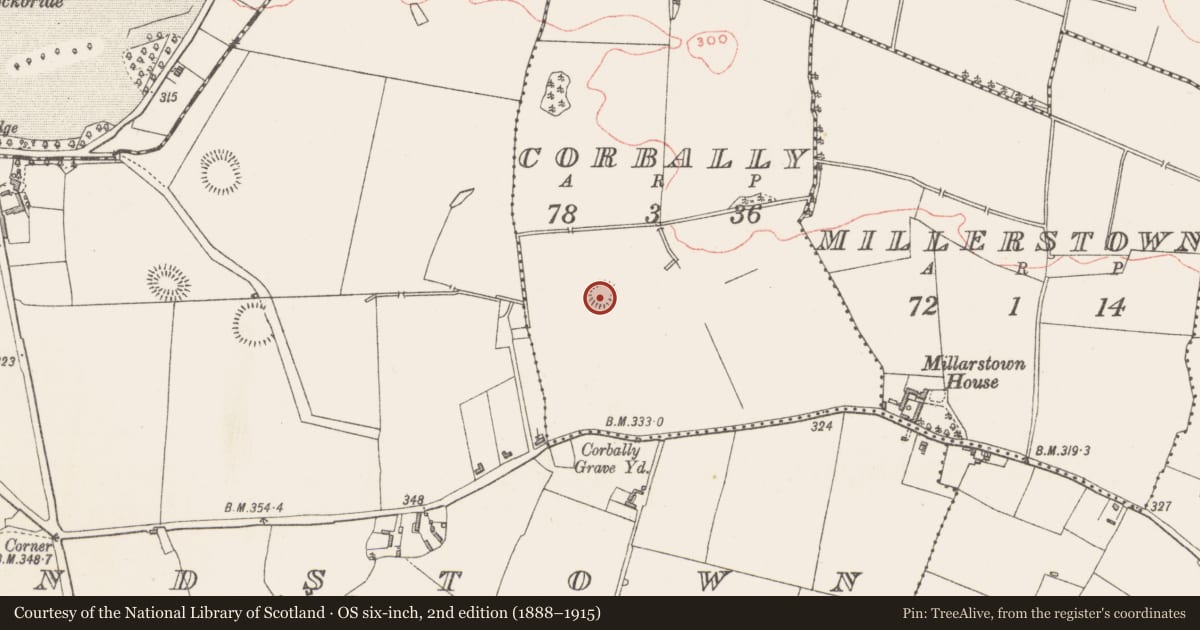 Ordnance Survey six-inch map, 2nd edition (1888–1915) covering the location of Ringfort - rath, Corbally, County Westmeath, with a pin at the register's coordinates