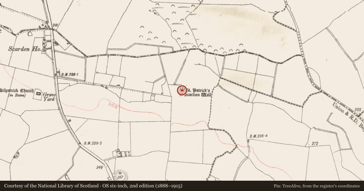 Ordnance Survey six-inch map, 2nd edition (1888–1915) covering the location of Ritual site - holy well, Corbetstown, County Westmeath, with a pin at the register's coordinates