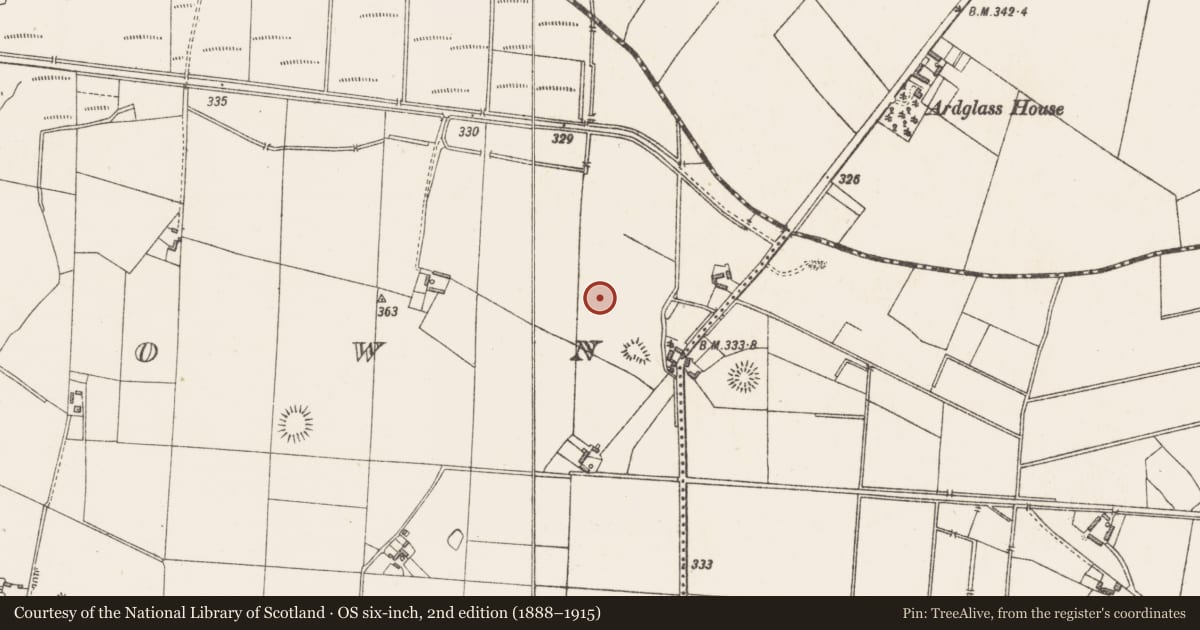 Ordnance Survey six-inch map, 2nd edition (1888–1915) covering the location of Burial mound, Wooddown, County Westmeath, with a pin at the register's coordinates