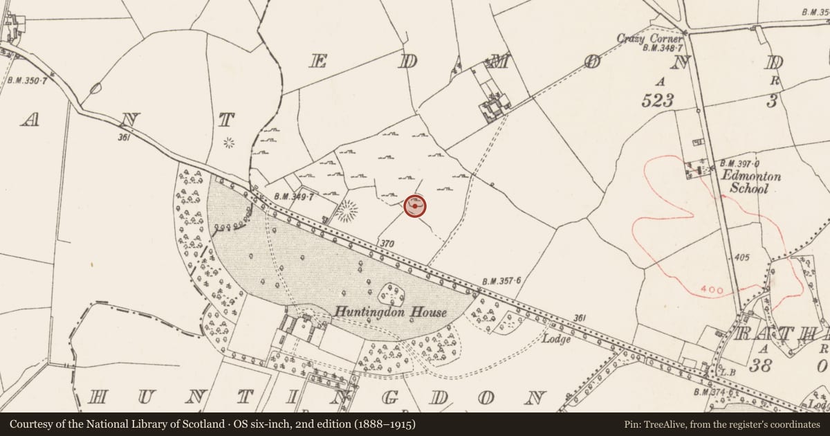 Ordnance Survey six-inch map, 2nd edition (1888–1915) covering the location of Cist, Edmondstown, County Westmeath, with a pin at the register's coordinates