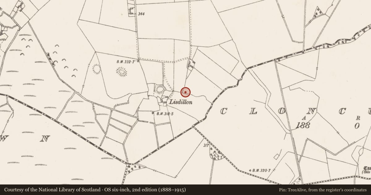 Ordnance Survey six-inch map, 2nd edition (1888–1915) covering the location of Pit-burial, Clonickilvant, County Westmeath, with a pin at the register's coordinates