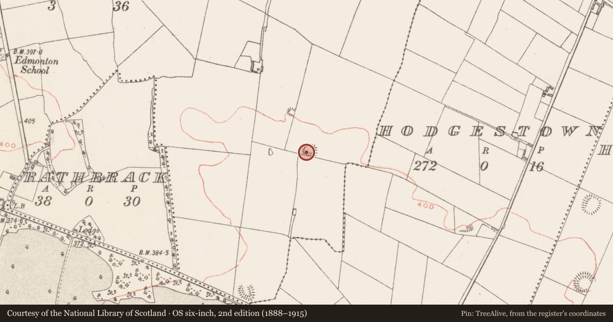 Ordnance Survey six-inch map, 2nd edition (1888–1915) covering the location of Ringfort - rath, Edmondstown, County Westmeath, with a pin at the register's coordinates