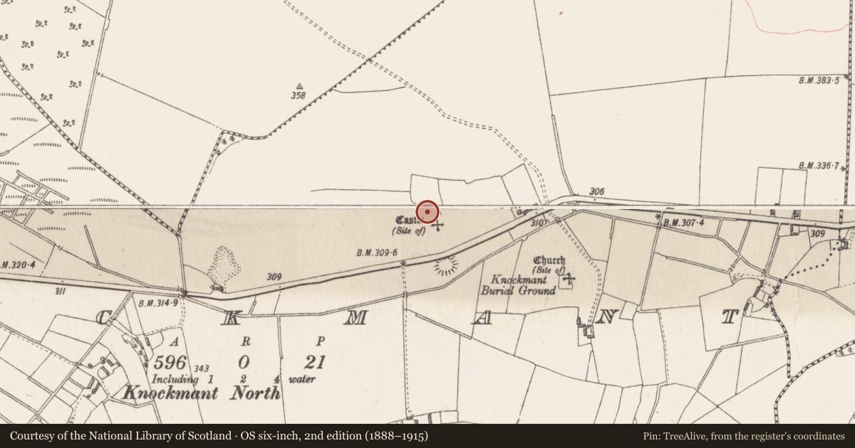 Ordnance Survey six-inch map, 2nd edition (1888–1915) covering the location of Settlement deserted - medieval, Knockmant, County Westmeath, with a pin at the register's coordinates