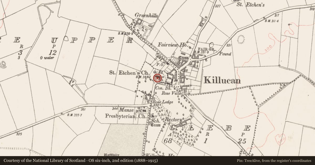 Ordnance Survey six-inch map, 2nd edition (1888–1915) covering the location of Font, Glebe, County Westmeath, with a pin at the register's coordinates
