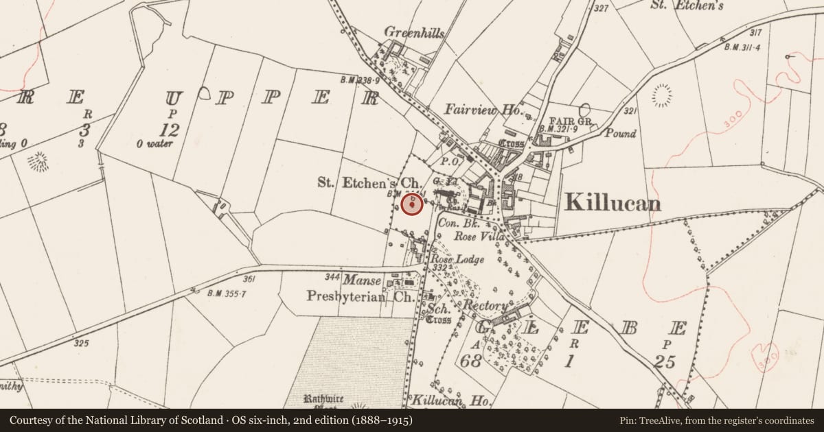 Ordnance Survey six-inch map, 2nd edition (1888–1915) covering the location of Ritual site - holy well, Glebe, County Westmeath, with a pin at the register's coordinates