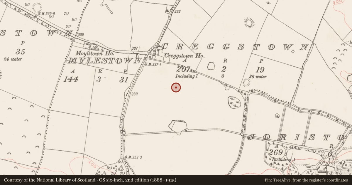 Ordnance Survey six-inch map, 2nd edition (1888–1915) covering the location of Enclosure, Creggstown, County Westmeath, with a pin at the register's coordinates