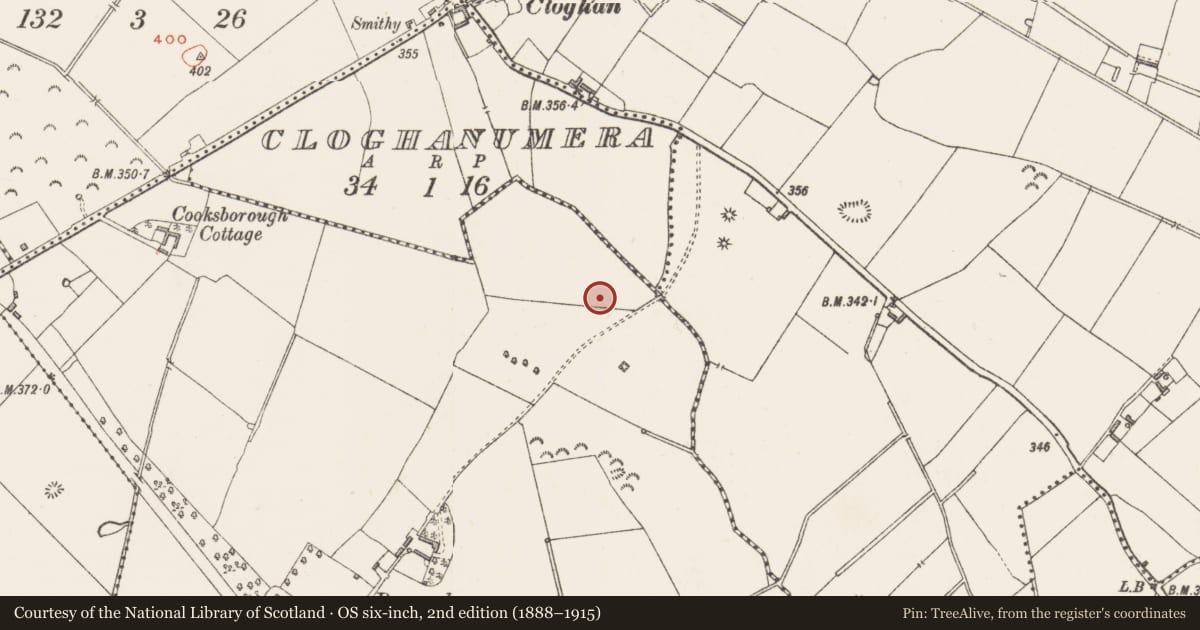 Ordnance Survey six-inch map, 2nd edition (1888–1915) covering the location of Barrow - ring-barrow, Cooksborough, County Westmeath, with a pin at the register's coordinates