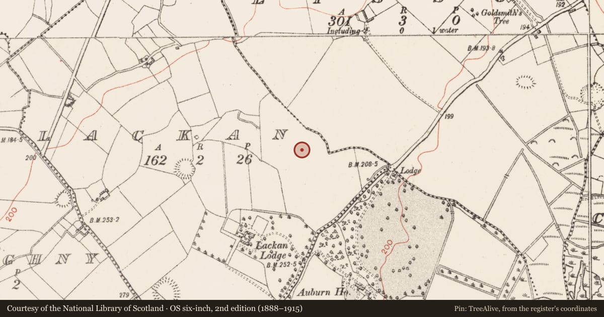 Ordnance Survey six-inch map, 2nd edition (1888–1915) covering the location of Earthwork, Lackan, County Westmeath, with a pin at the register's coordinates