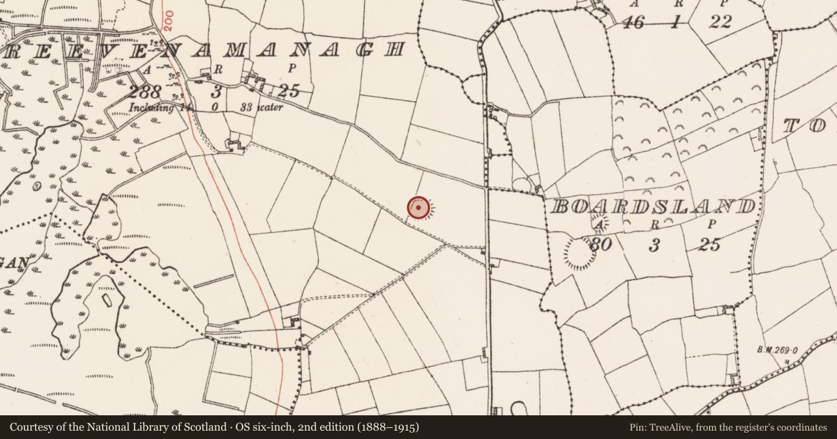 Ordnance Survey six-inch map, 2nd edition (1888–1915) covering the location of Ringfort - rath, Creevenamanagh, County Westmeath, with a pin at the register's coordinates