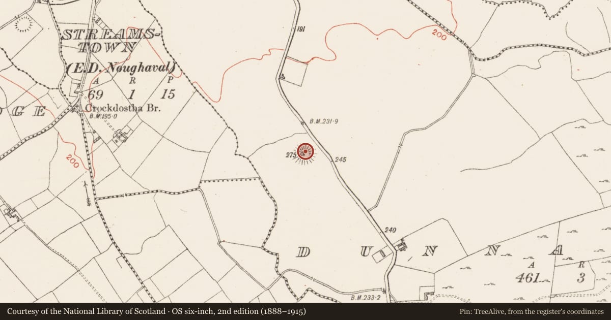Ordnance Survey six-inch map, 2nd edition (1888–1915) covering the location of Castle - motte and bailey, Dunnamona, County Westmeath, with a pin at the register's coordinates
