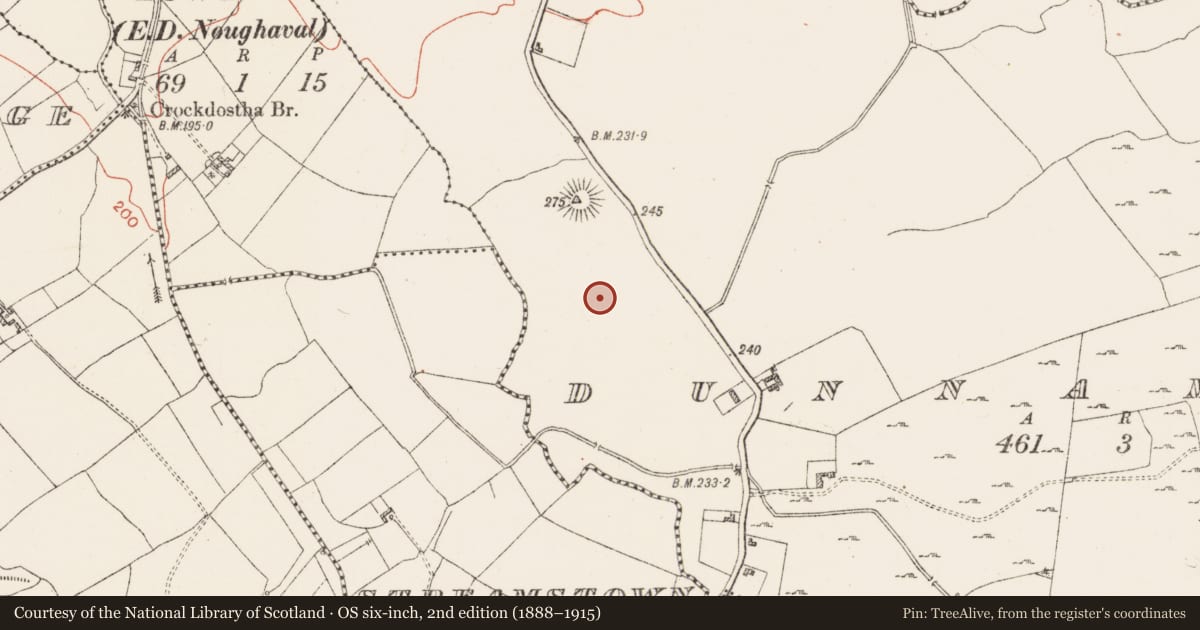 Ordnance Survey six-inch map, 2nd edition (1888–1915) covering the location of Earthwork, Dunnamona, County Westmeath, with a pin at the register's coordinates
