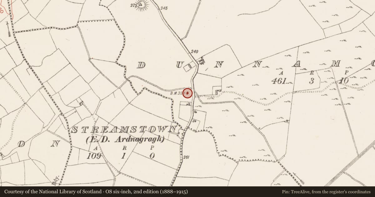 Ordnance Survey six-inch map, 2nd edition (1888–1915) covering the location of Earthwork, Dunnamona, County Westmeath, with a pin at the register's coordinates