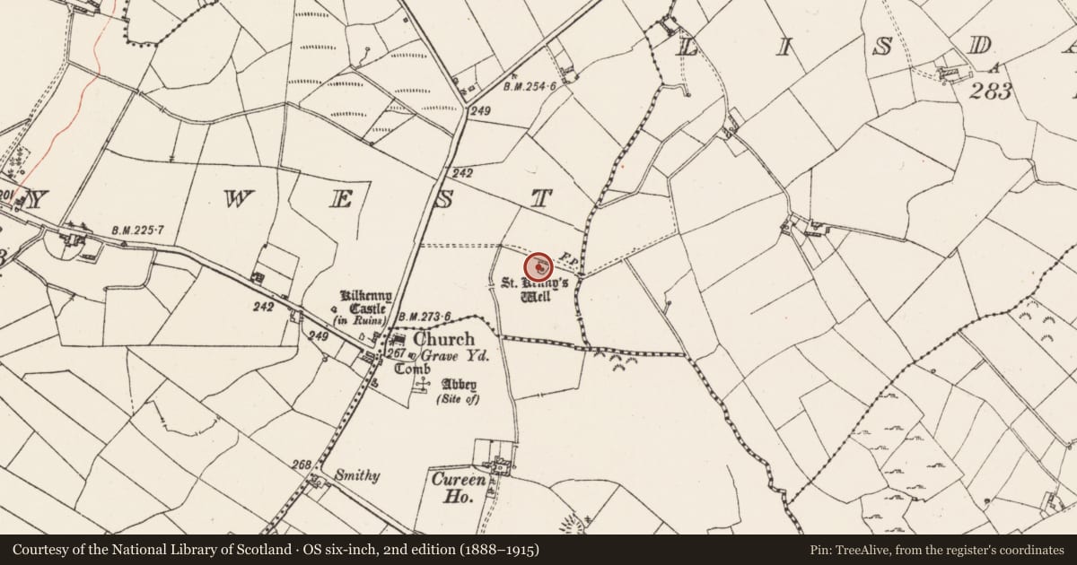 Ordnance Survey six-inch map, 2nd edition (1888–1915) covering the location of Architectural fragment, Kilkenny West, County Westmeath, with a pin at the register's coordinates
