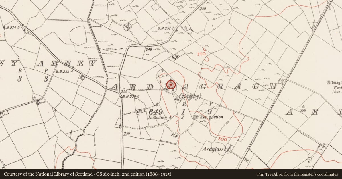 Ordnance Survey six-inch map, 2nd edition (1888–1915) covering the location of Souterrain, Ardnagragh (Digby), County Westmeath, with a pin at the register's coordinates