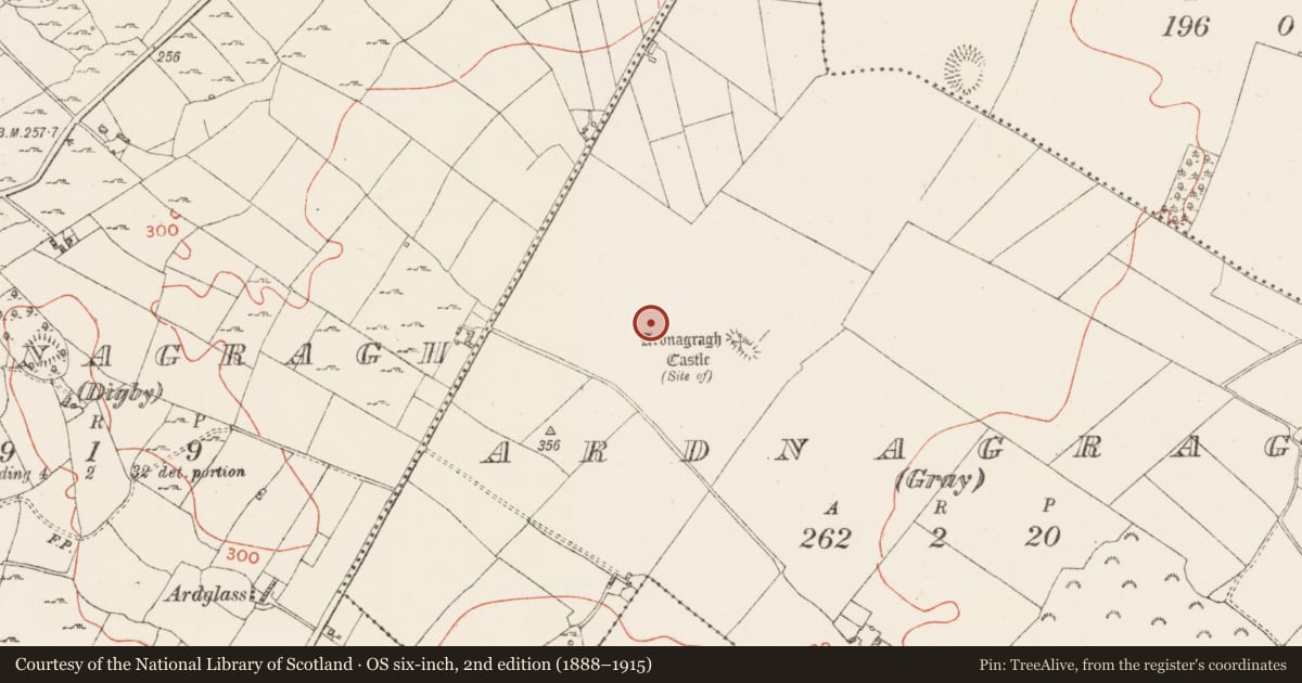 Ordnance Survey six-inch map, 2nd edition (1888–1915) covering the location of Earthwork, Ardnagragh (Gray), County Westmeath, with a pin at the register's coordinates