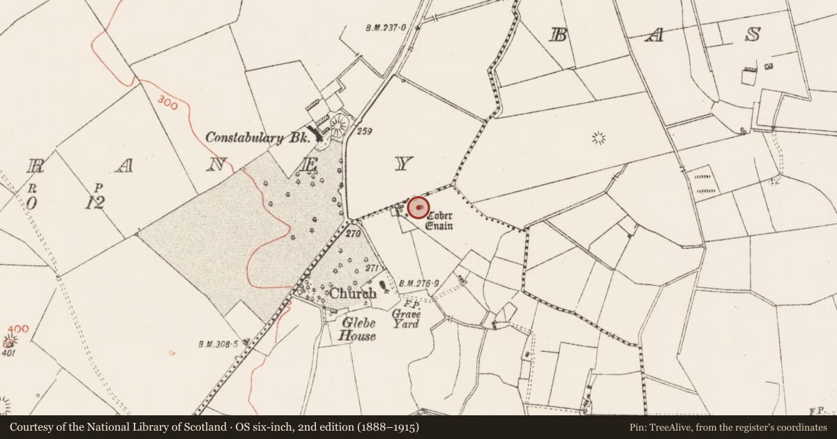 Ordnance Survey six-inch map, 2nd edition (1888–1915) covering the location of Ritual site - holy well, Cartroncoragh, County Westmeath, with a pin at the register's coordinates