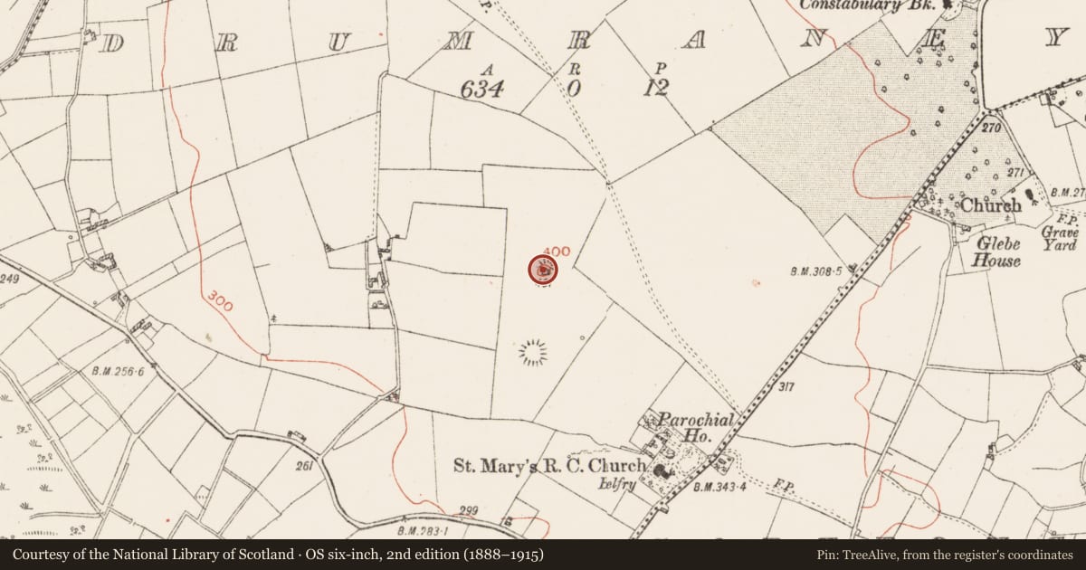 Ordnance Survey six-inch map, 2nd edition (1888–1915) covering the location of Barrow - unclassified, Drumraney, County Westmeath, with a pin at the register's coordinates