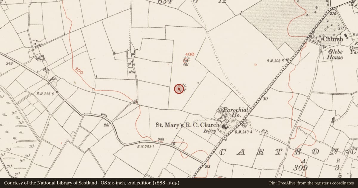 Ordnance Survey six-inch map, 2nd edition (1888–1915) covering the location of House - indeterminate date, Drumraney, County Westmeath, with a pin at the register's coordinates