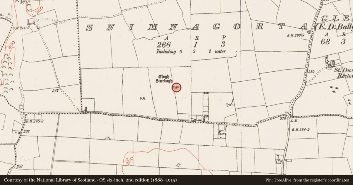Ordnance Survey six-inch map, 2nd edition (1888–1915) covering the location of Souterrain, Snimnagorta, County Westmeath, with a pin at the register's coordinates