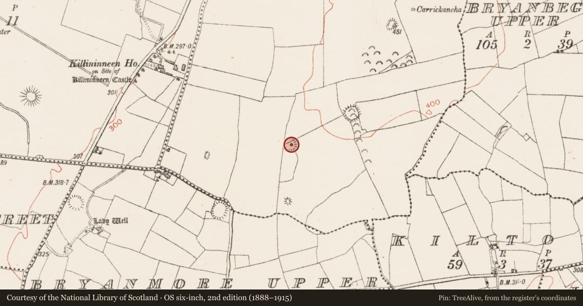 Ordnance Survey six-inch map, 2nd edition (1888–1915) covering the location of Ringfort - rath, Carrickaneha, County Westmeath, with a pin at the register's coordinates