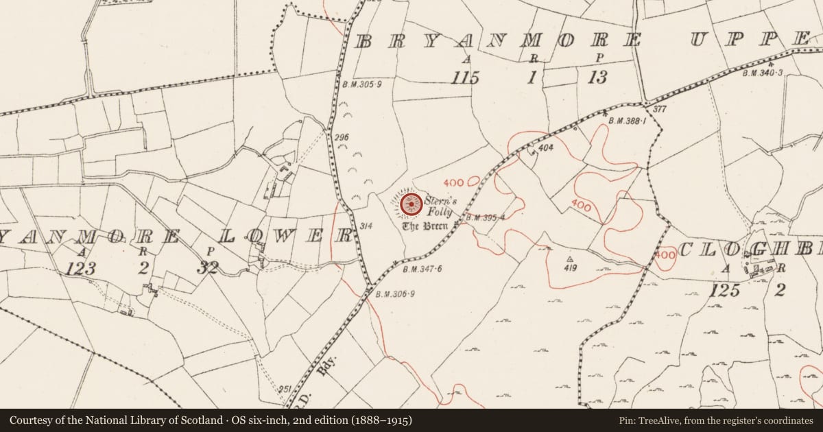 Ordnance Survey six-inch map, 2nd edition (1888–1915) covering the location of Castle - ringwork, Bryanmore Upper, County Westmeath, with a pin at the register's coordinates