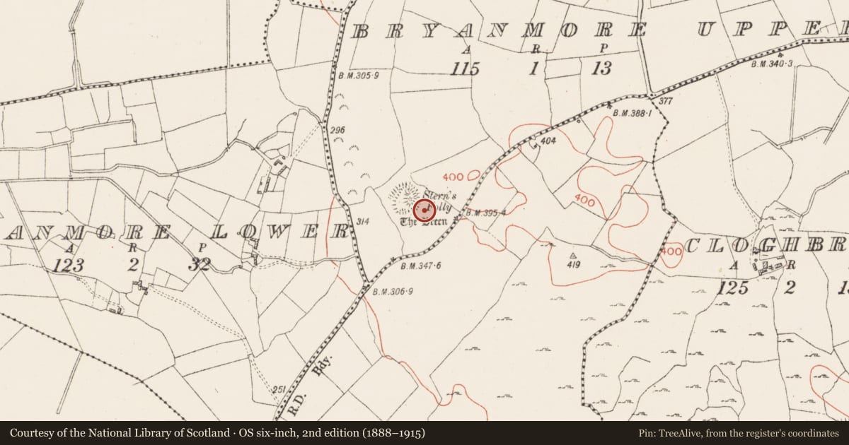 Ordnance Survey six-inch map, 2nd edition (1888–1915) covering the location of House - indeterminate date, Bryanmore Upper, County Westmeath, with a pin at the register's coordinates