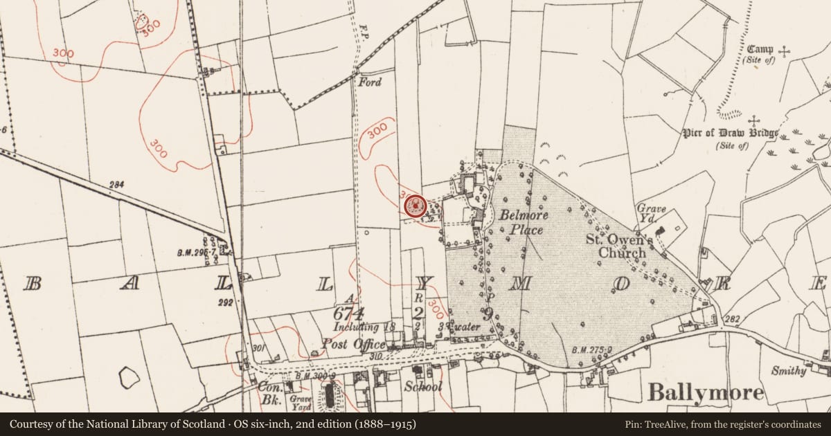 Ordnance Survey six-inch map, 2nd edition (1888–1915) covering the location of Military camp, Ballymore, County Westmeath, with a pin at the register's coordinates
