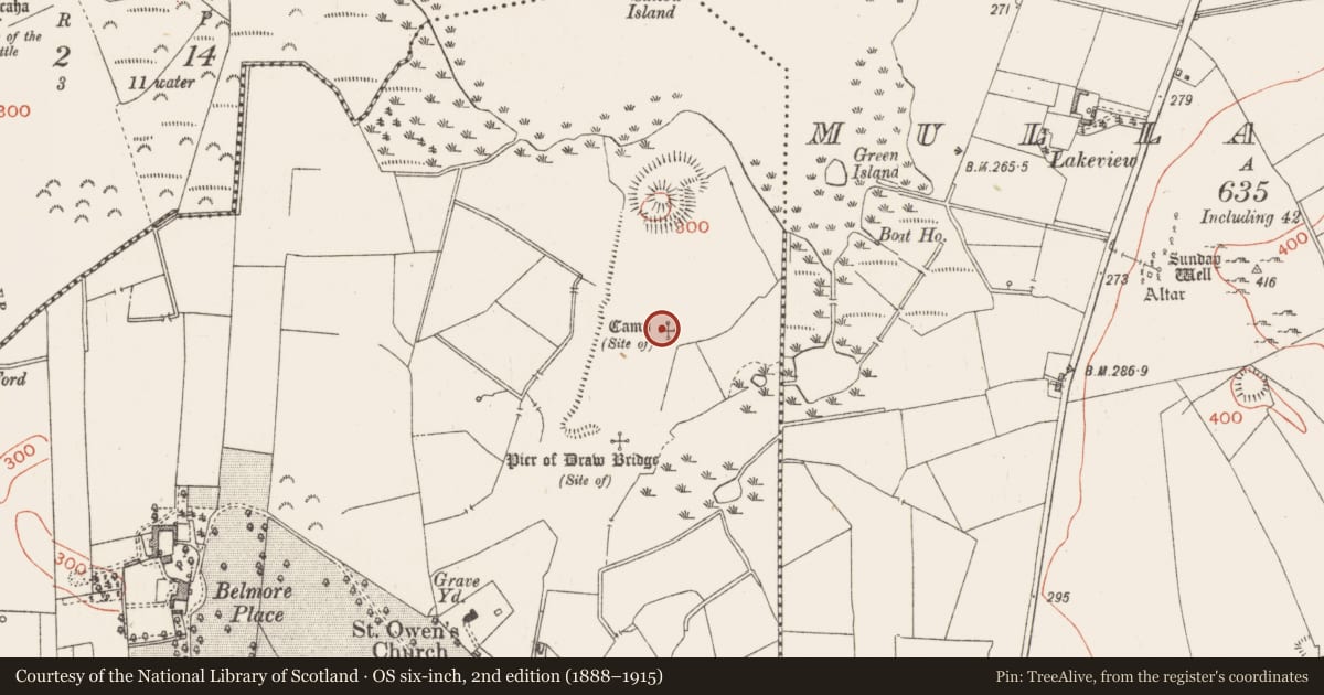 Ordnance Survey six-inch map, 2nd edition (1888–1915) covering the location of Bastioned fort, Ballymore, County Westmeath, with a pin at the register's coordinates