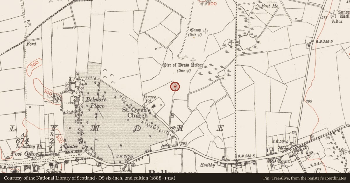 Ordnance Survey six-inch map, 2nd edition (1888–1915) covering the location of Road - hollow-way, Ballymore, County Westmeath, with a pin at the register's coordinates