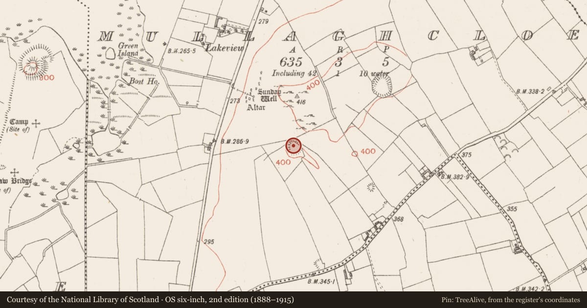 Ordnance Survey six-inch map, 2nd edition (1888–1915) covering the location of Ringfort - rath, Mullaghcloe, County Westmeath, with a pin at the register's coordinates