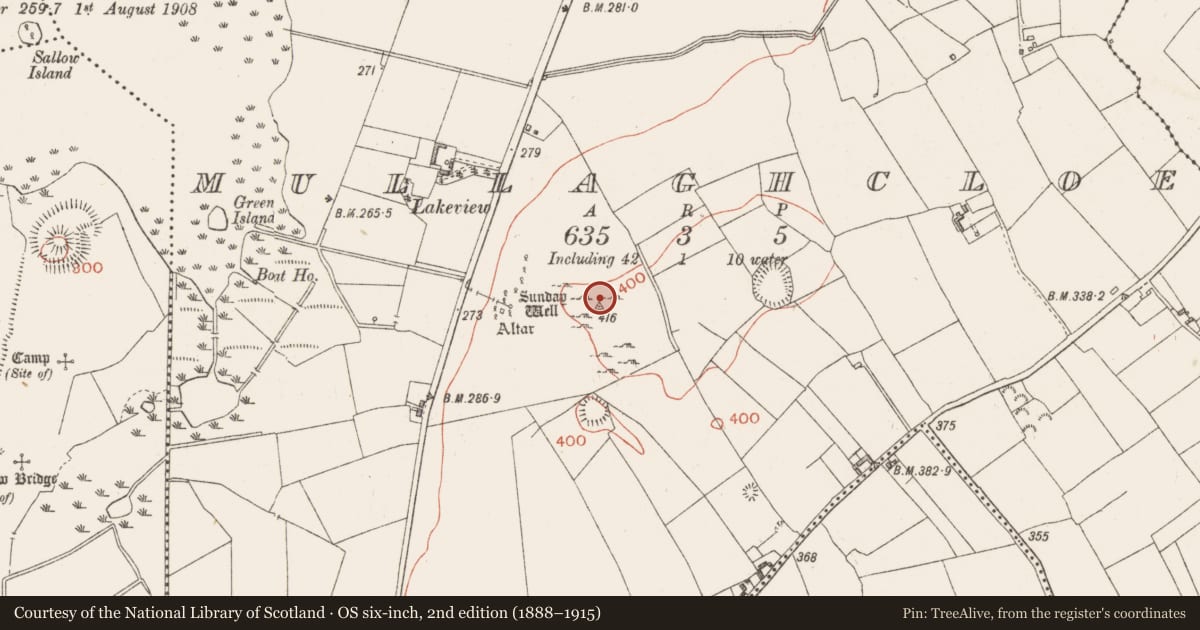Ordnance Survey six-inch map, 2nd edition (1888–1915) covering the location of Castle - unclassified, Mullaghcloe, County Westmeath, with a pin at the register's coordinates