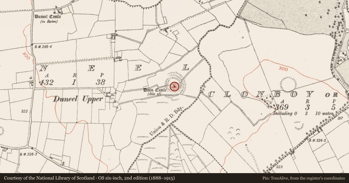 Ordnance Survey six-inch map, 2nd edition (1888–1915) covering the location of Castle - unclassified, Duneel, County Westmeath, with a pin at the register's coordinates