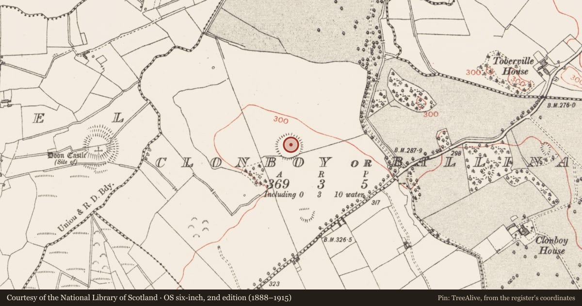 Ordnance Survey six-inch map, 2nd edition (1888–1915) covering the location of Ringfort - rath, Clonboy Or Ballinacor, County Westmeath, with a pin at the register's coordinates