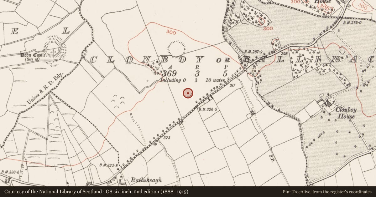 Ordnance Survey six-inch map, 2nd edition (1888–1915) covering the location of Ringfort - rath, Clonboy Or Ballinacor, County Westmeath, with a pin at the register's coordinates
