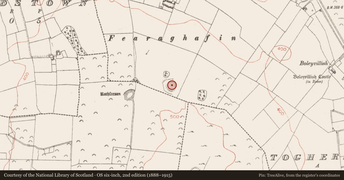Ordnance Survey six-inch map, 2nd edition (1888–1915) covering the location of Ringfort - cashel, Togherstown, County Westmeath, with a pin at the register's coordinates