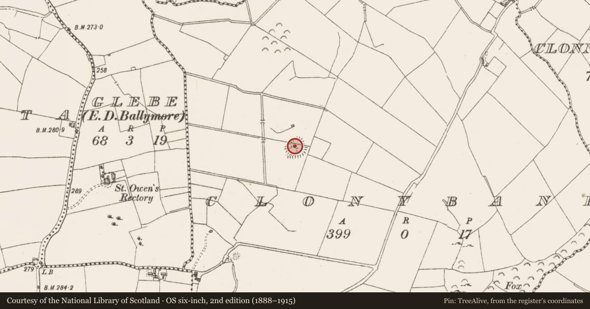 Ordnance Survey six-inch map, 2nd edition (1888–1915) covering the location of Ringfort - rath, Clonybane, County Westmeath, with a pin at the register's coordinates