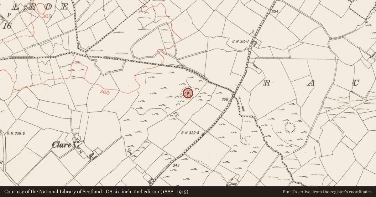 Ordnance Survey six-inch map, 2nd edition (1888–1915) covering the location of Ringfort - rath, Clare, County Westmeath, with a pin at the register's coordinates