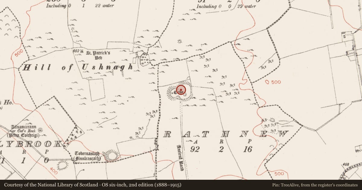 Ordnance Survey six-inch map, 2nd edition (1888–1915) covering the location of Souterrain, Rathnew, County Westmeath, with a pin at the register's coordinates