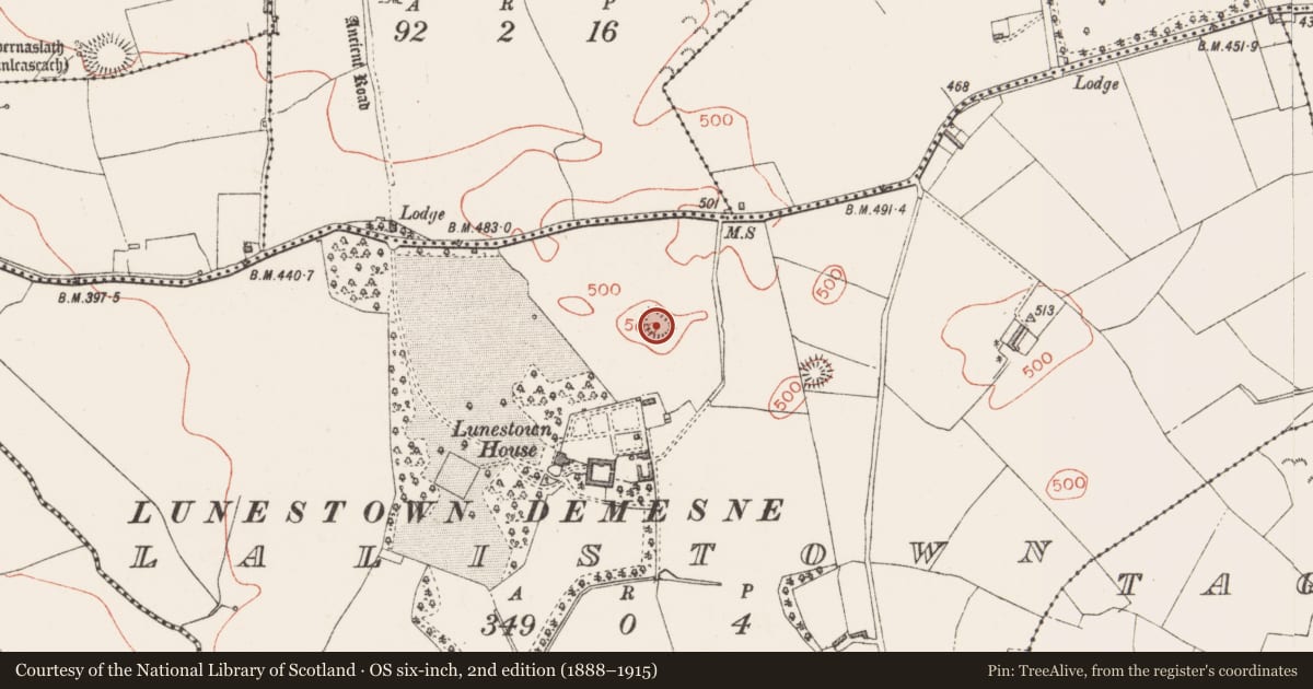 Ordnance Survey six-inch map, 2nd edition (1888–1915) covering the location of Ringfort - rath, Lalistown, County Westmeath, with a pin at the register's coordinates