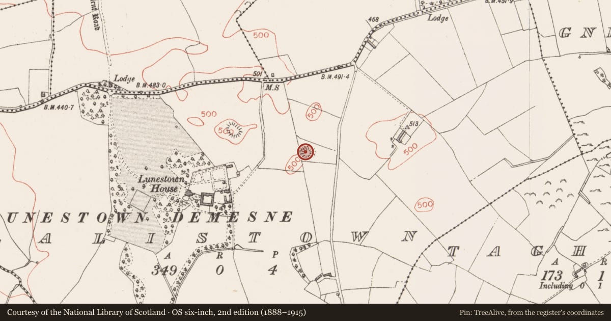 Ordnance Survey six-inch map, 2nd edition (1888–1915) covering the location of Ringfort - rath, Lalistown, County Westmeath, with a pin at the register's coordinates